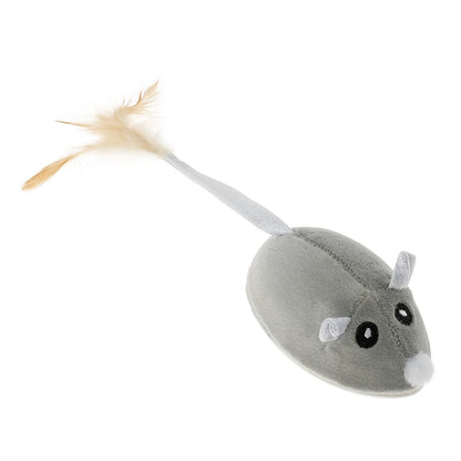 Cat Interactive Mouse Toy Automatic Electric Mouse Teaser Toy Realistic Kitten Feather Toy Random Moving Mouse Cat Toy with Feather Tail USB Rechargeable Toy for Pets