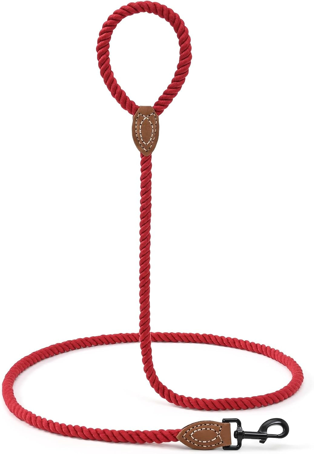 Braided Cotton Rope Dog Leash with Leather Tip | 5-Foot Heavy-Duty Metal Clasp | Wedding Dog Leash in Red (60 Inches)