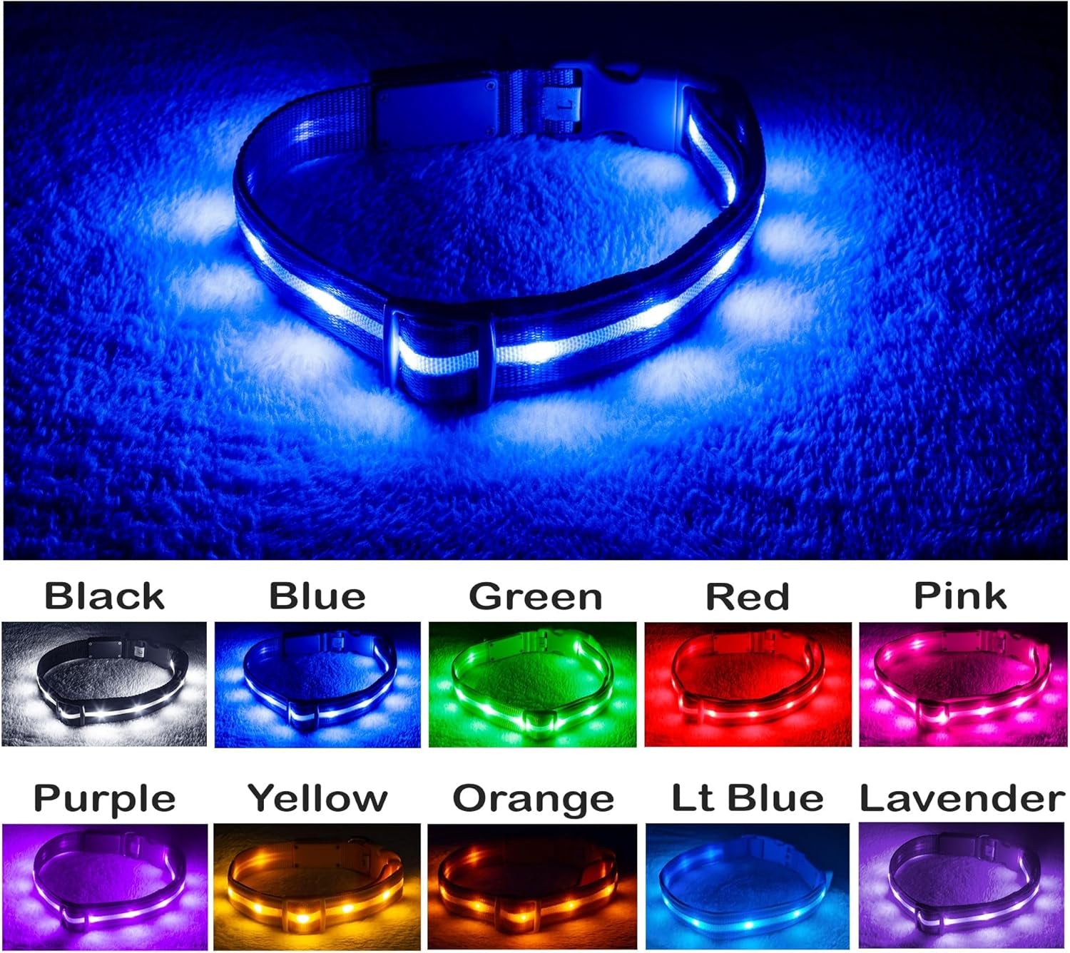 LED Dog Collar - Original Rechargeable Waterproof Light with 1,000 Feet Visibility for Safe Night Walking - USA Brand