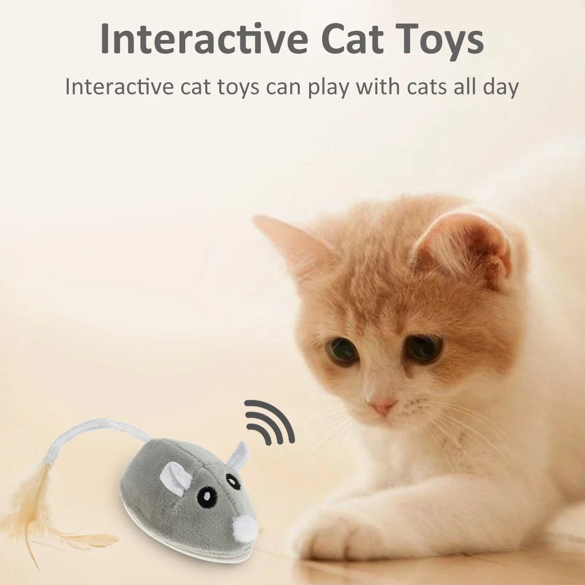 Cat Interactive Mouse Toy Automatic Electric Mouse Teaser Toy Realistic Kitten Feather Toy Random Moving Mouse Cat Toy with Feather Tail USB Rechargeable Toy for Pets