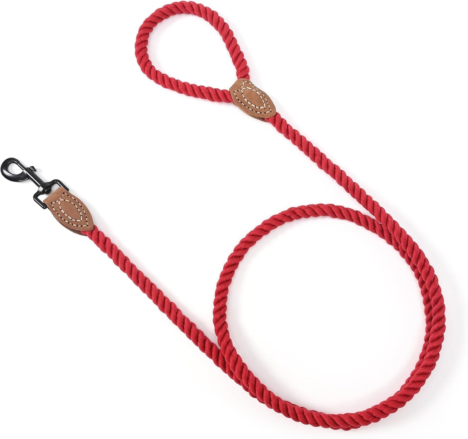 Braided Cotton Rope Dog Leash with Leather Tip | 5-Foot Heavy-Duty Metal Clasp | Wedding Dog Leash in Red (60 Inches)