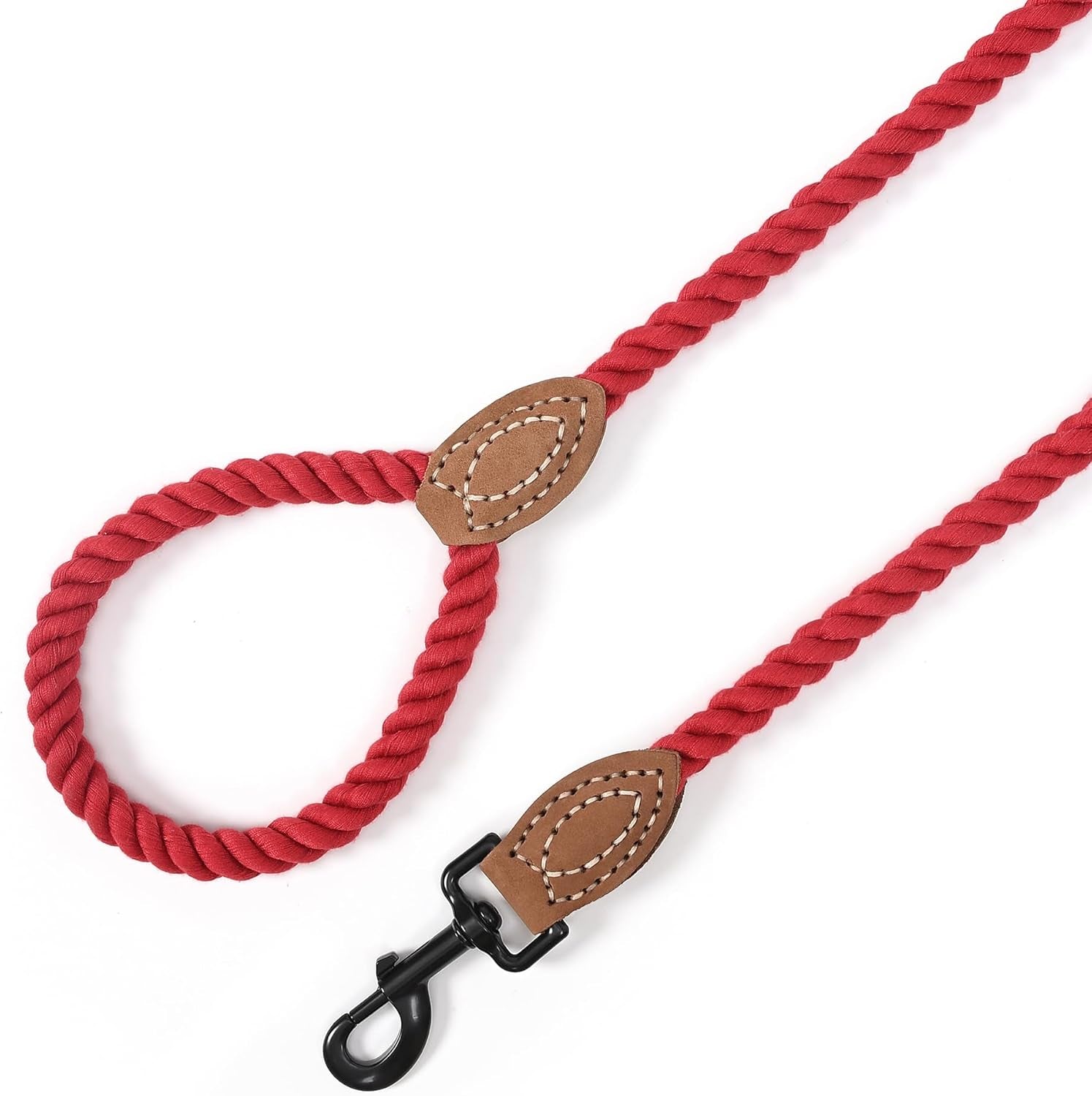 Braided Cotton Rope Dog Leash with Leather Tip | 5-Foot Heavy-Duty Metal Clasp | Wedding Dog Leash in Red (60 Inches)
